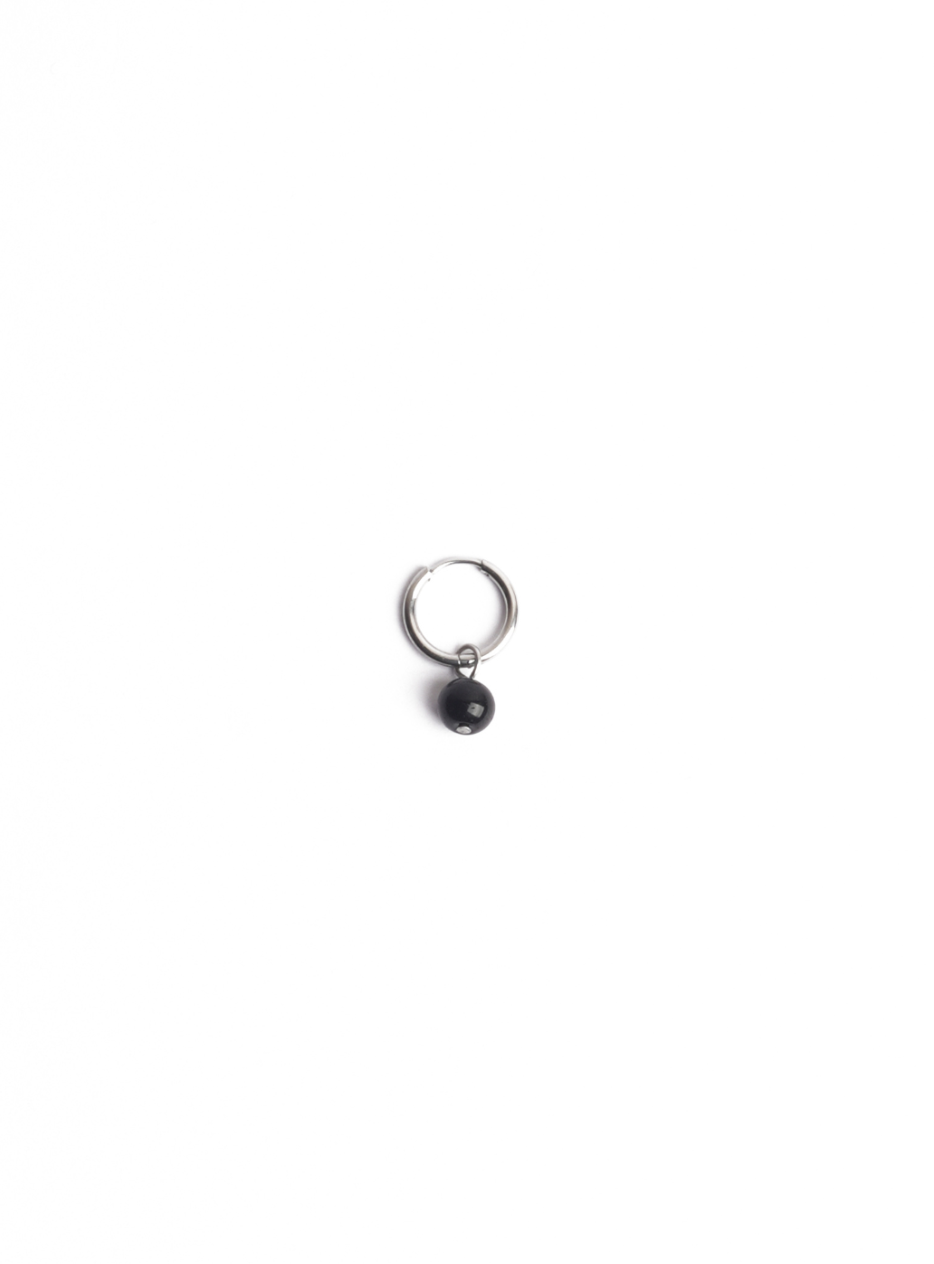 Black Bead Hoop (Sterling Silver)
