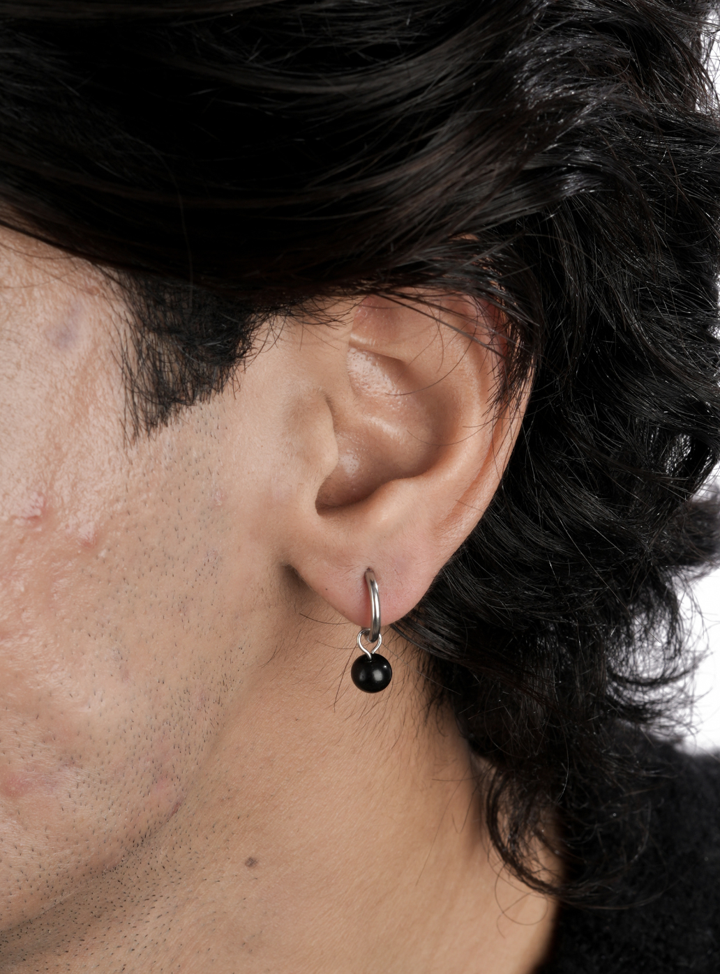 Black Bead Hoop (Sterling Silver)