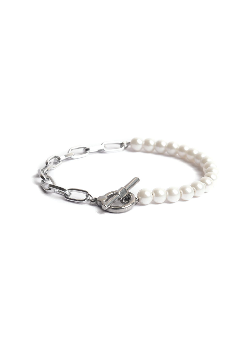 Half & Half Silver-Pearl Bracelet