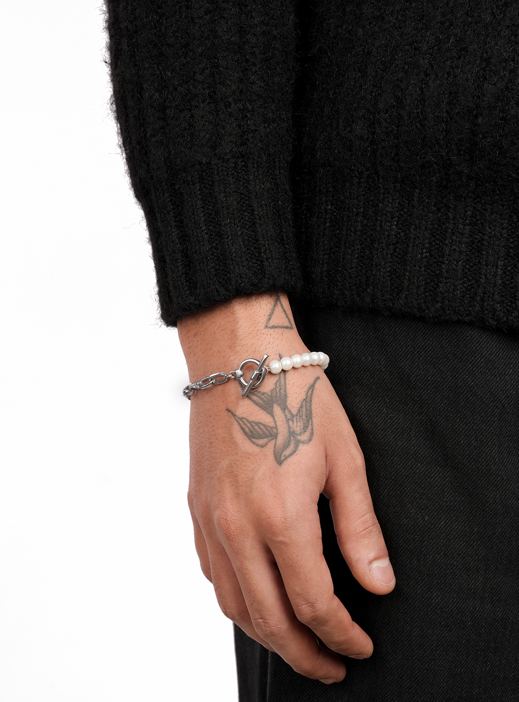 Half & Half Silver-Pearl Bracelet