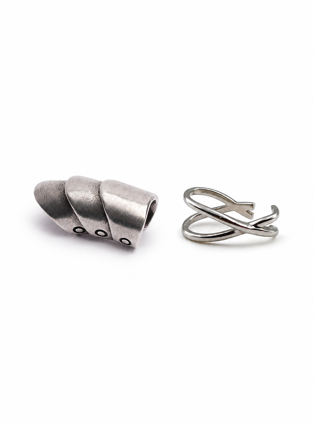 Crossed Signals - Silver Croissant Cuff and Criss Cross Cuff