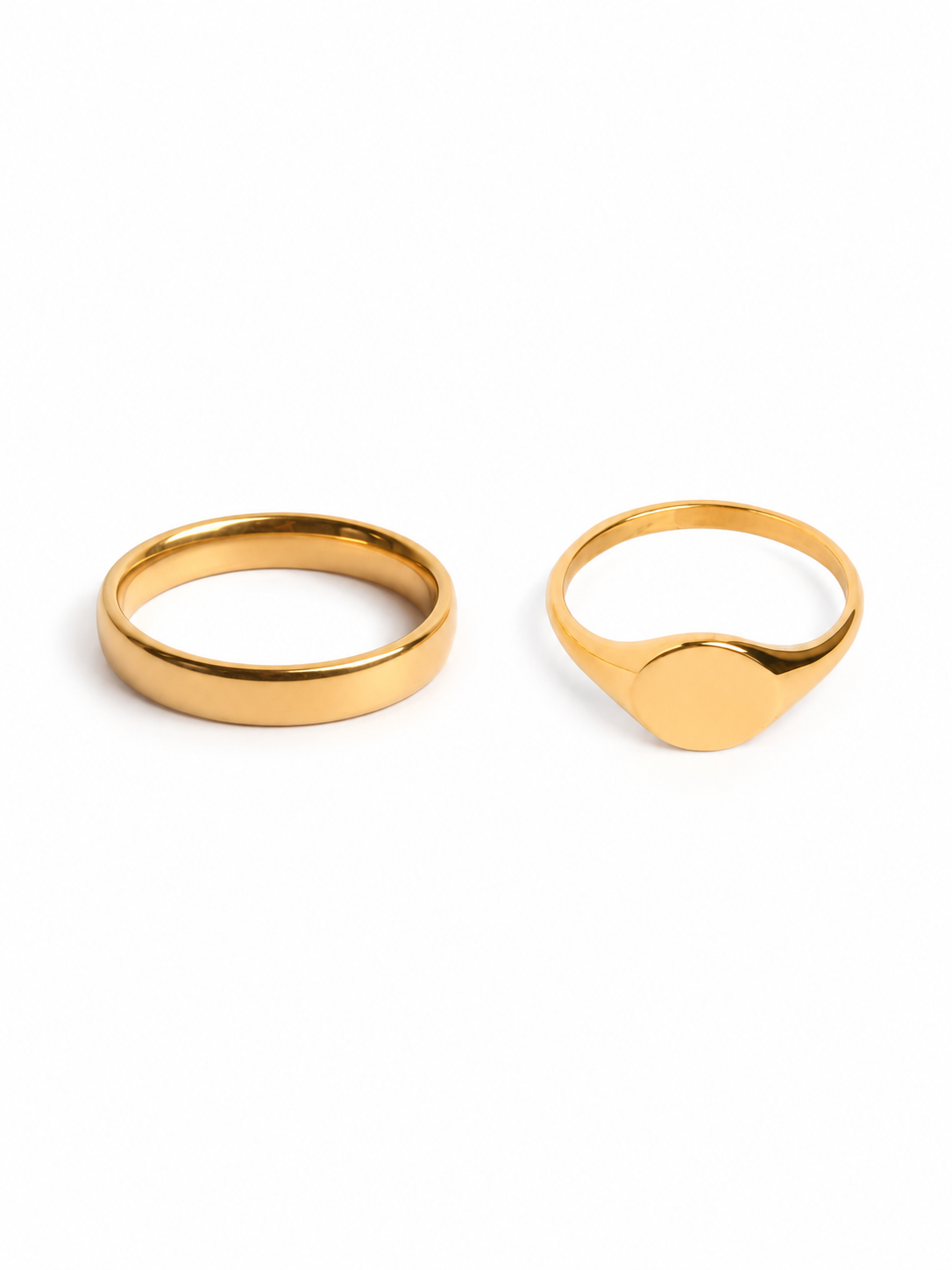 Golden Signatures - Golden Ring Band and Circular Signet Ring (Golden)