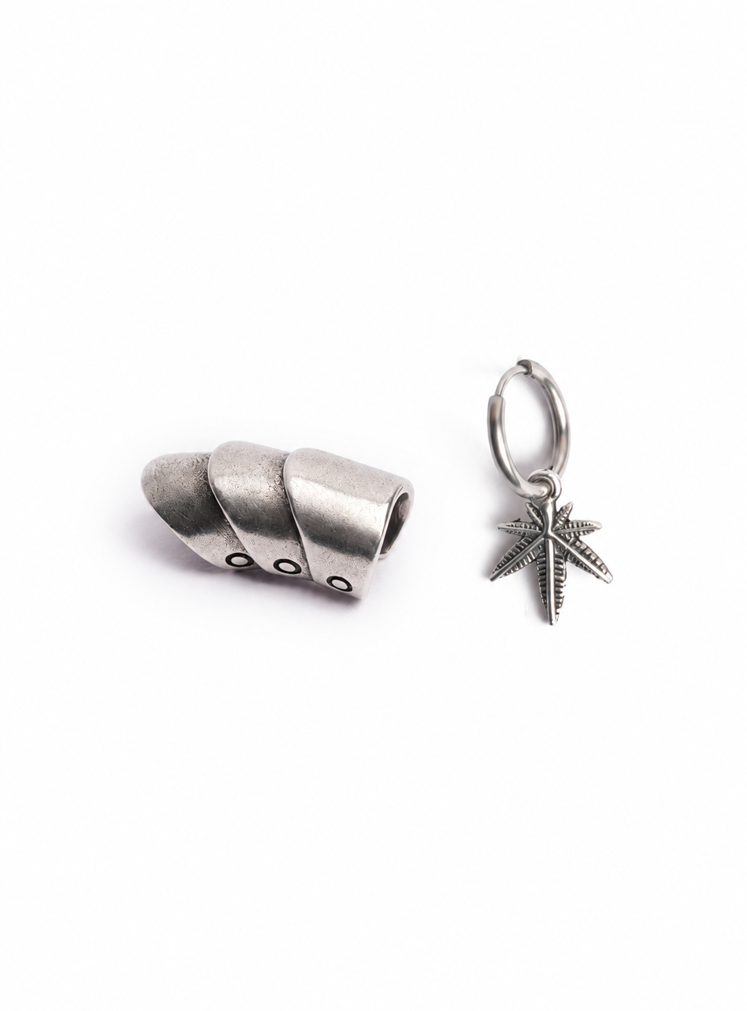 High Spirits Ear Stack - Cannabis Hoop and Silver Croissant Cuff
