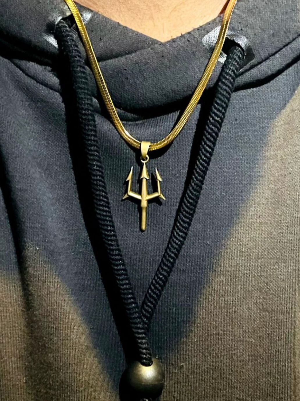 Golden Trident Pendant with Chain