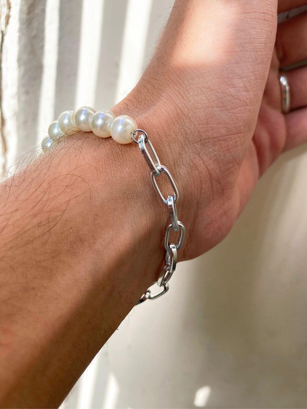 Half pearl half on sale chain bracelet