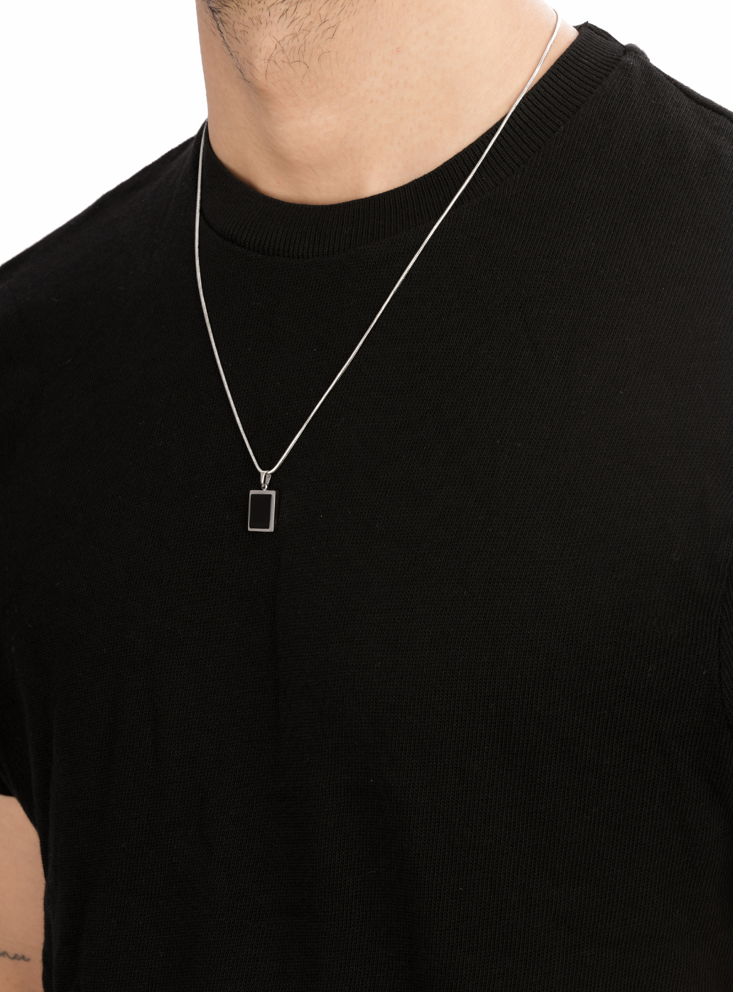 Black Stone Pendant with Chain