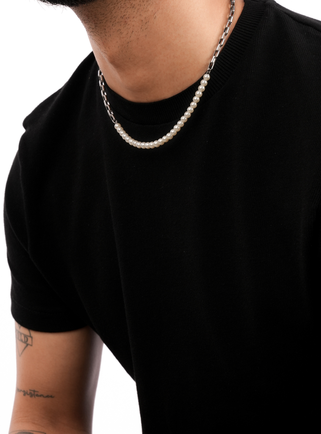 Symmetrical Pearl & Block Chain Necklace