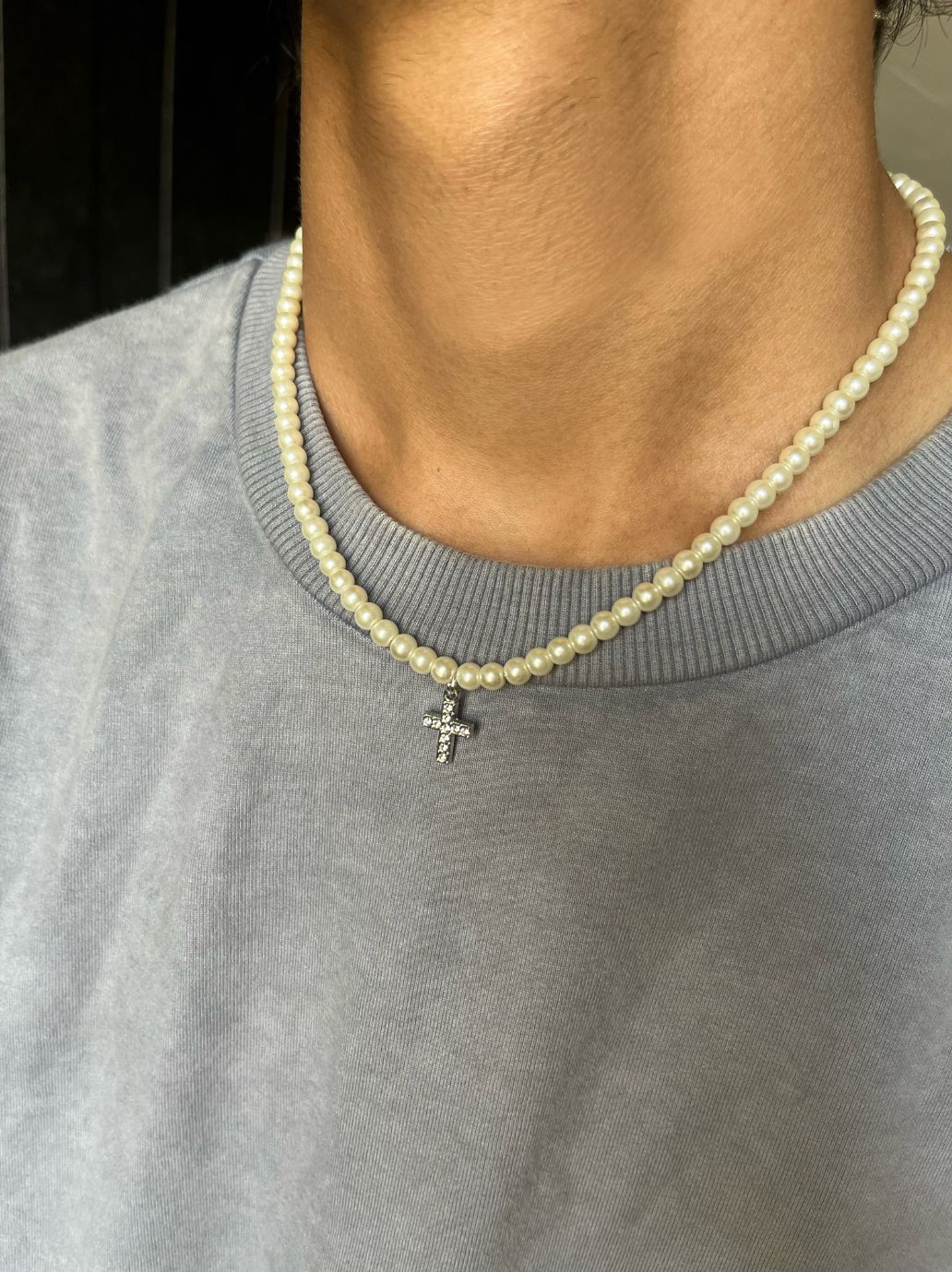 Mini Ice Cross Pearl Necklace