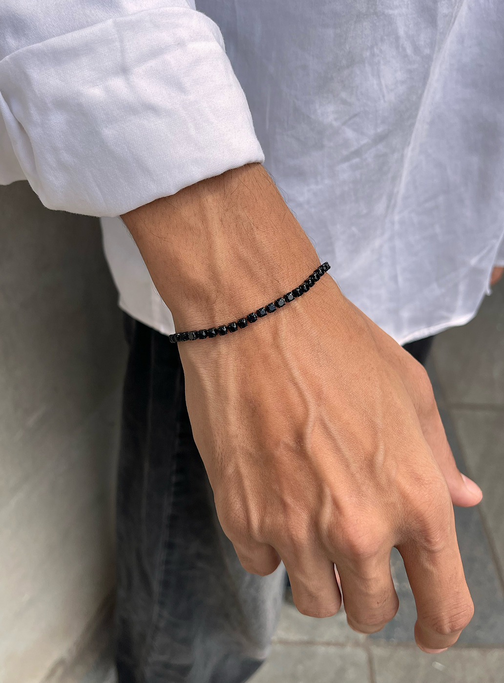 Black Tennis bracelet with black stones, view 3