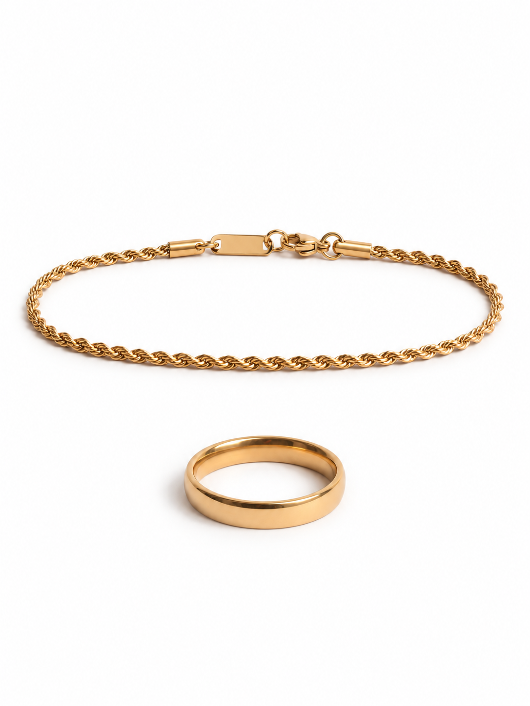 Golden Essentials - Micro Rope Bracelet (Golden) and Golden Ring Band