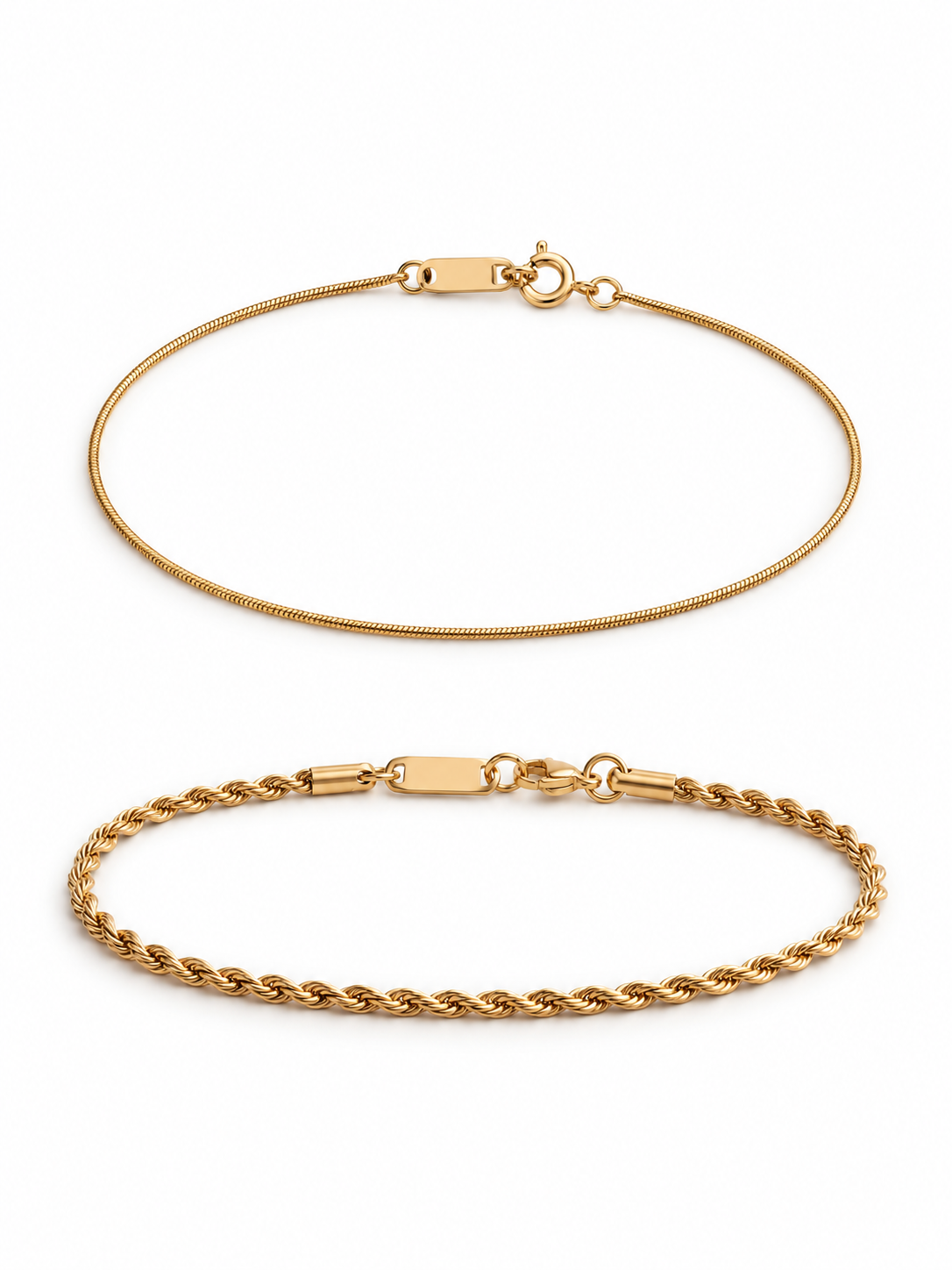 Golden Micro Stack - 1mm Golden Chain Bracelet and Micro Rope Bracelet (Golden)
