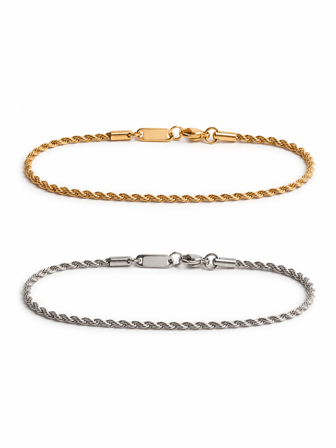 Mixed Metal Ropes - Micro Rope Bracelet (Golden) and Micro Rope Bracelet (Silver)