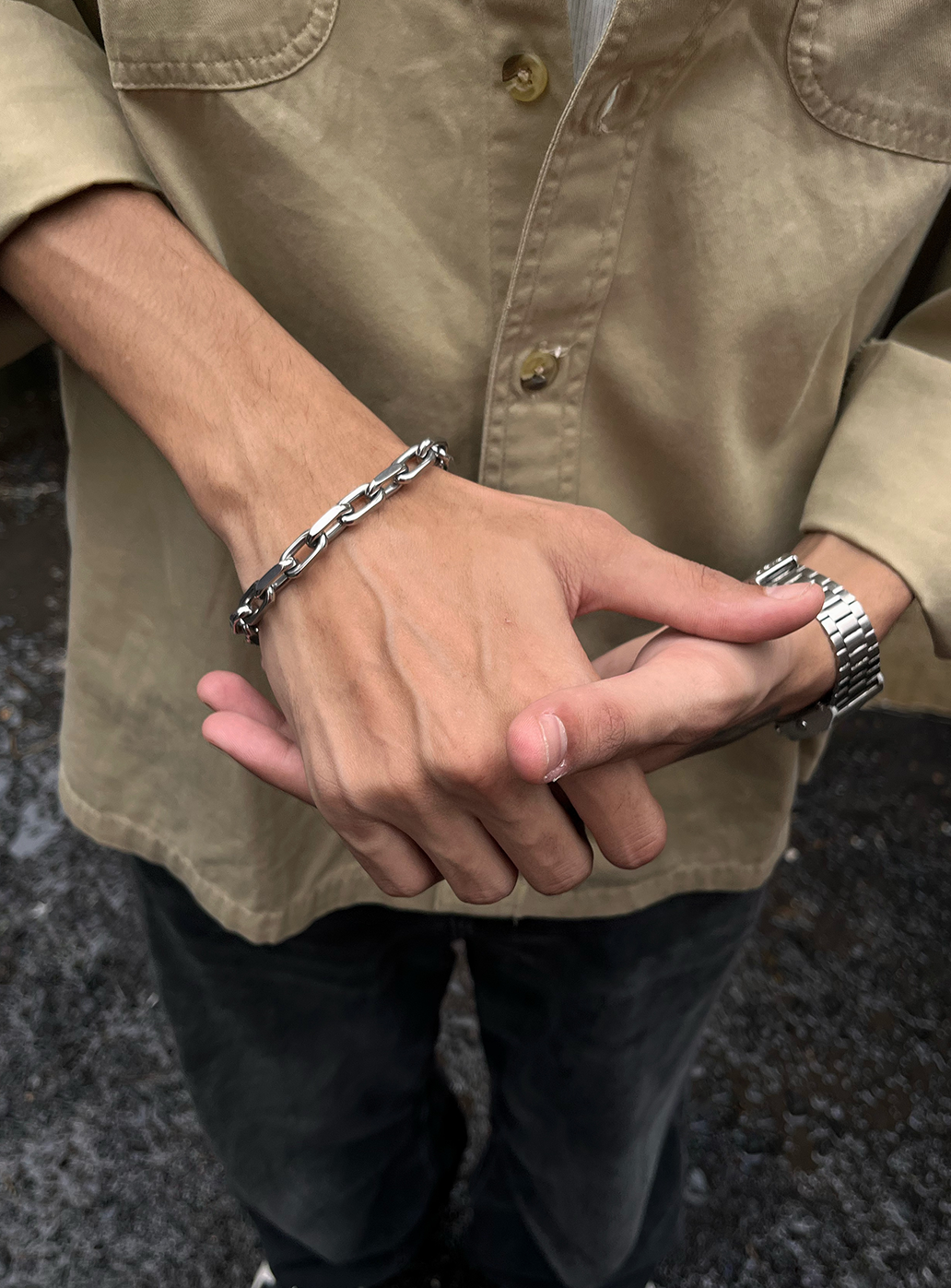 Thick Blocks Bracelet with silver-tone rectangular links, view 2